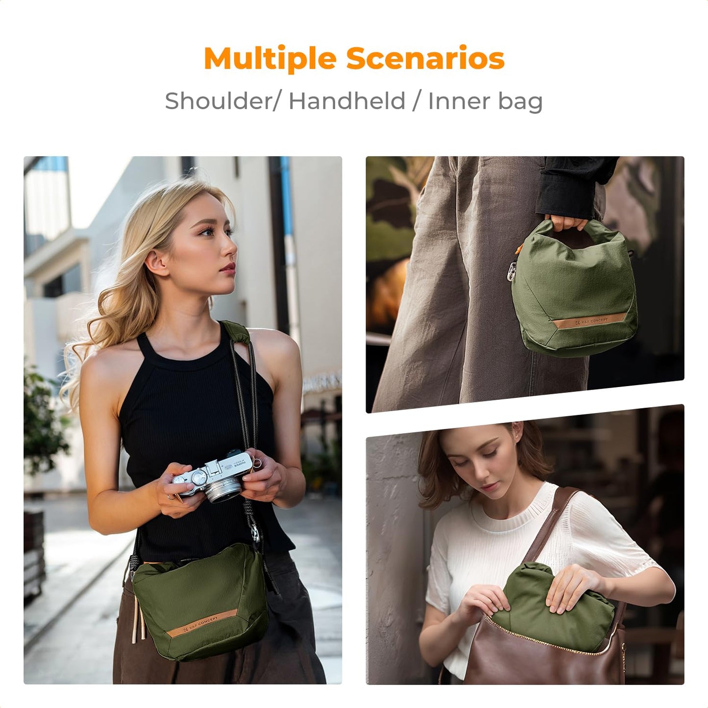 K&F CONCEPT Camera Bag, Fashionable Shoulder Bag, Portable Lightweight Camera Bag, Suitable for Small Liner Bag with Mirrorless Camera (Green) - KF13.168V3