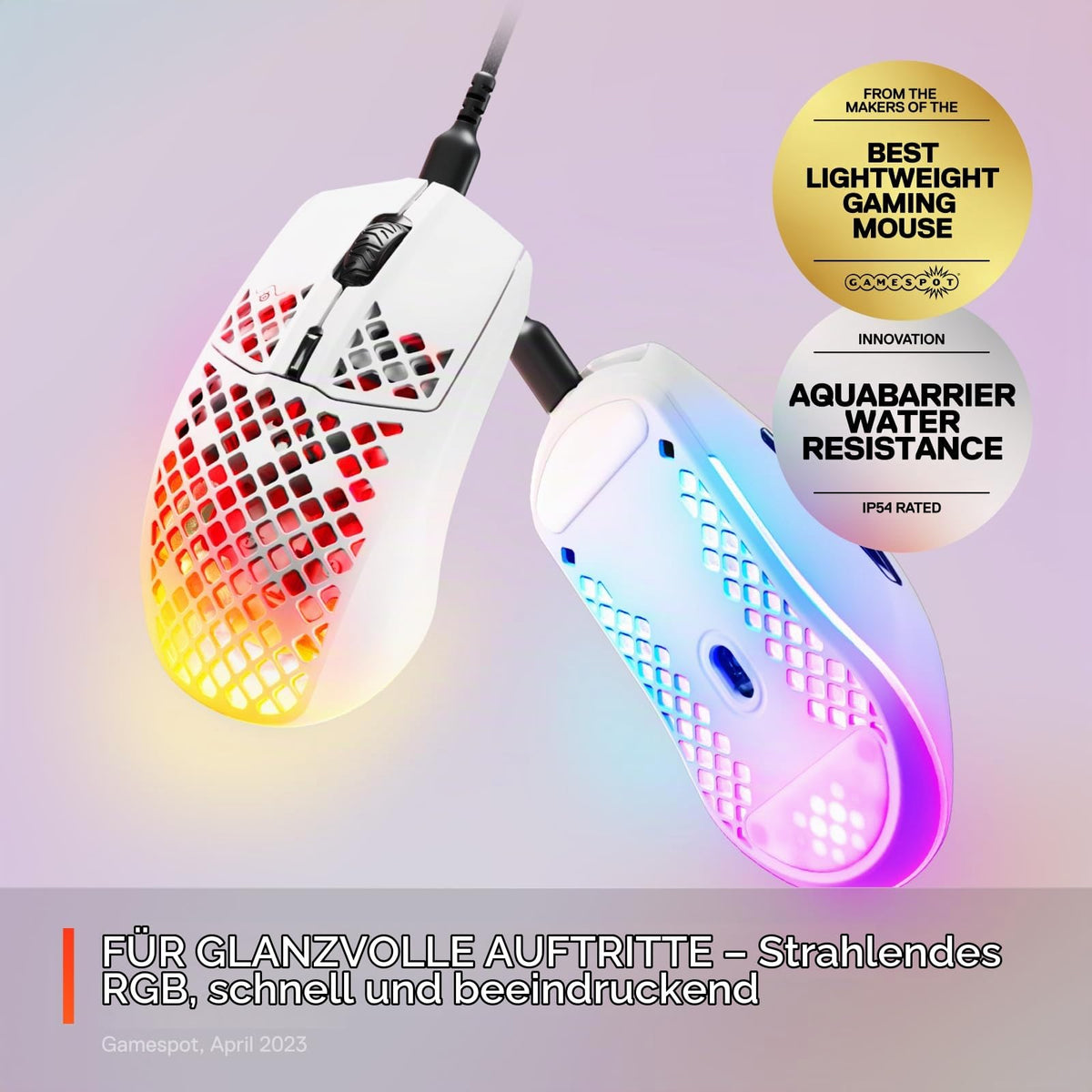 SteelSeries Aerox 3 Wireless - RGB Gaming Mouse with Surface Holes - Ultra-lightweight, water-resistant design - Optical TrueMove Air Sensor with 18,000 DPI - Snow - 62608