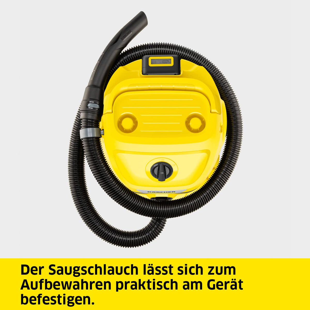 KÄRCHER Battery Wet/Dry Vacuum Cleaner WD 2-18 Battery Set, including filter, crevice and wet/dry nozzle, 225 Watts, plastic container: 12 l, suction hose: 1.8 m, with battery and charger, Yellow - 1.628-501.0