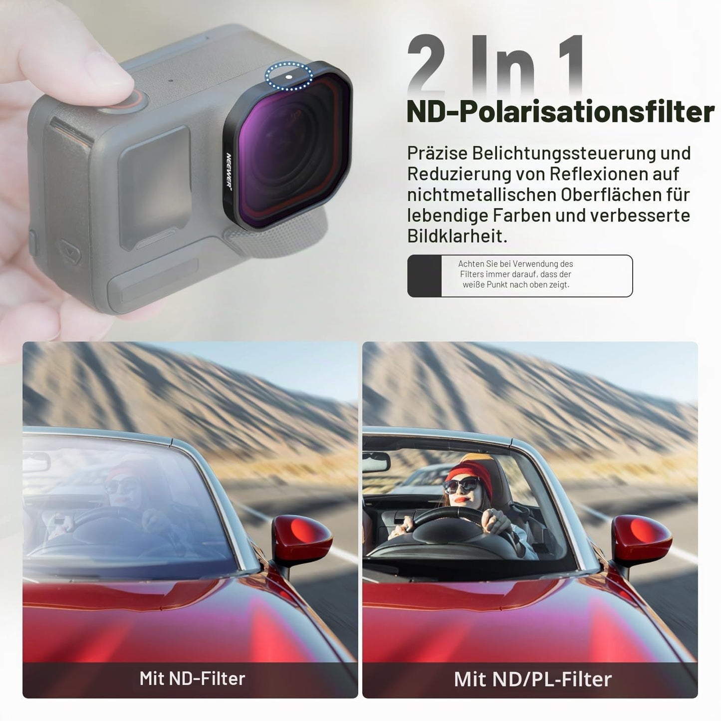 NEEWER Pack of 4 ND/PL filters compatible with Insta360 Ace Pro 2, ND8/PL+ND16/PL+ND32/PL+ND64/PL gray filter polarizing filter, not compatible updated version, new round lens protectors, FL91 - 10105316