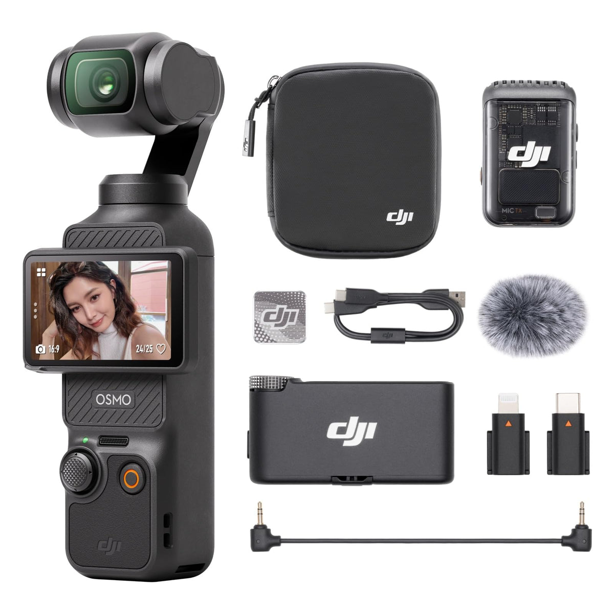 DJI Bundle de Osmo Pocket 3, cameră de vlogging cu senzor CMOS de 1 inch și video 4K/120 fps, stabilizare pe 3 axe, focalizare rapidă, urmărirea feței/obiectului.