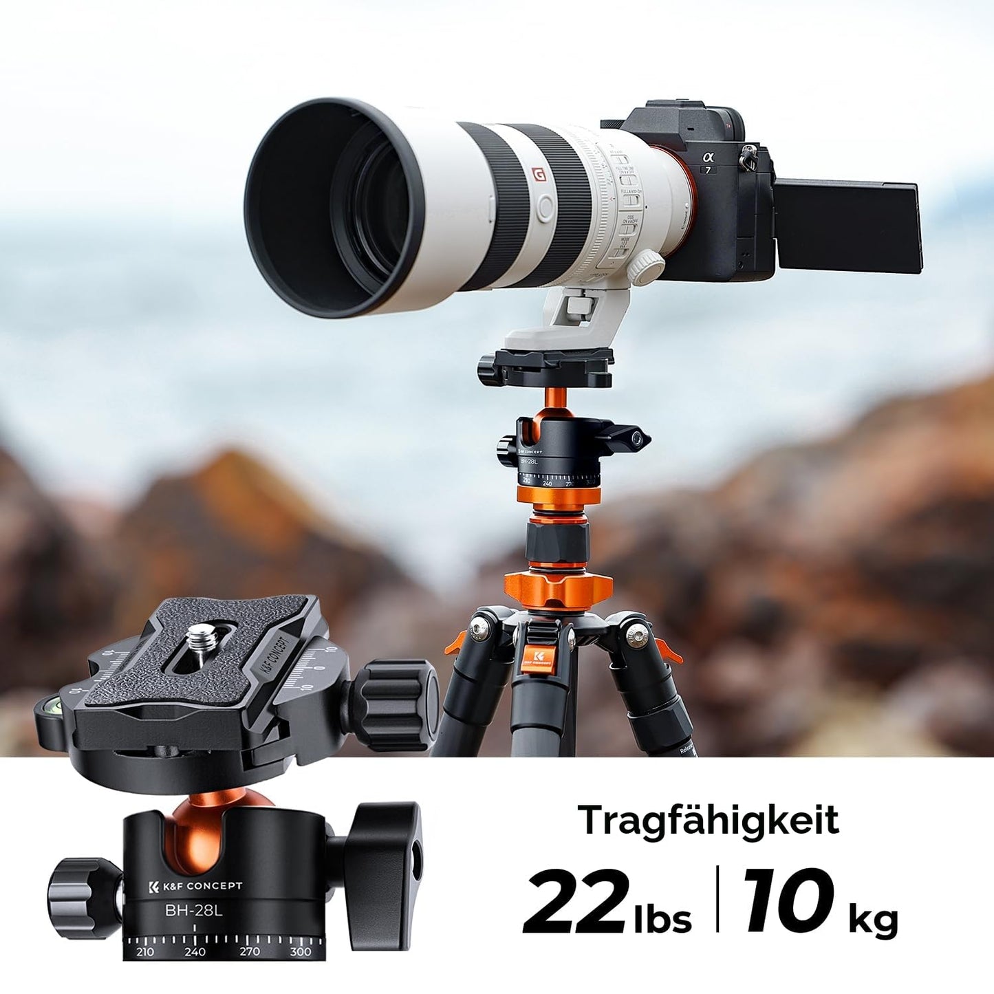 K&F CONCEPT 172cm Carbon Tripod, D255C4(SA255C1) Compact Camera Mobile Phone Tripod, Lightweight Tripod with Monopod Function, 1/4" Thread Travel Tripod with 360° Ball Head for SLR Camera - D255C4+BH-28L