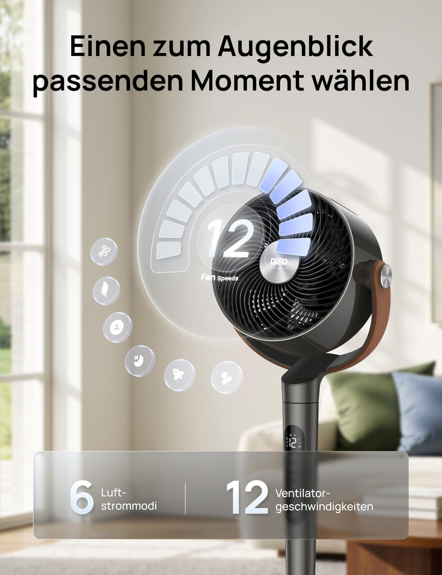 DREO 25 dB Quiet Smart Pedestal Fan, 110 cm Height 6 Modes 8 Speeds 120°+105° Omni-directional Oscillating Fan with Remote Voice Control for Bedroom, PolyFan 513S - DR-HAF003S