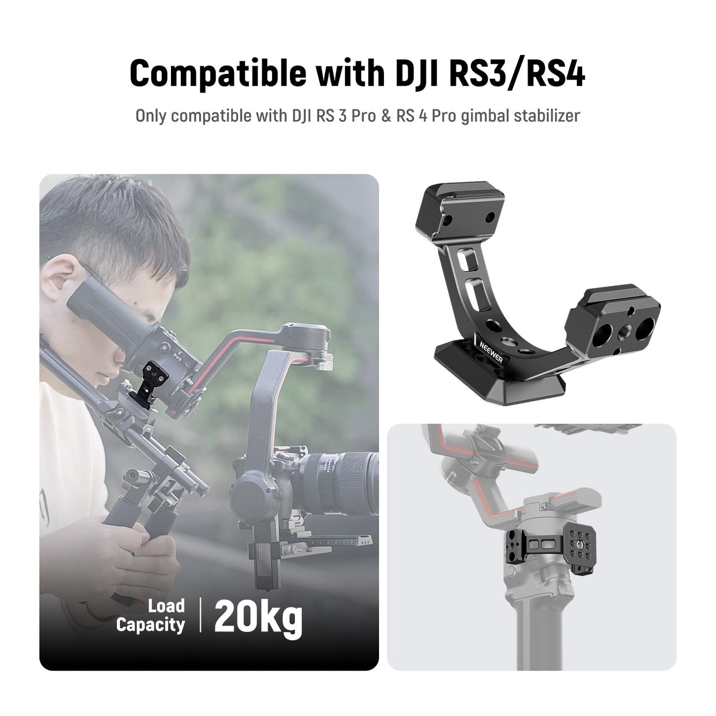 NEEWER adapter for RS3 Pro & RS4 Pro, Arca quick release plate with NATO rail, compatible with SmallRig shoulder strap, V mount battery, DJI RS3 Pro & RS4 Pro gimbal stabilizer, GA030P