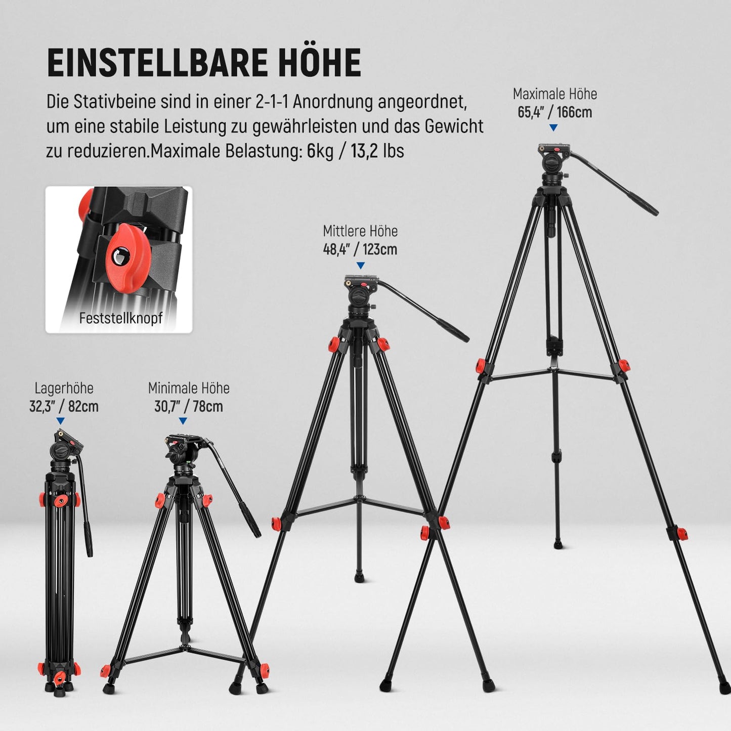 NEEWER Camera Video Tripod with Fluid Head Heavy Duty Lightweight Compact Portable Travel Tripod for DSLR Camcorder Compatible with DJI Gimbals Compatible with Manfrotto QR Plates, Max Load 13.2lbs, TP73