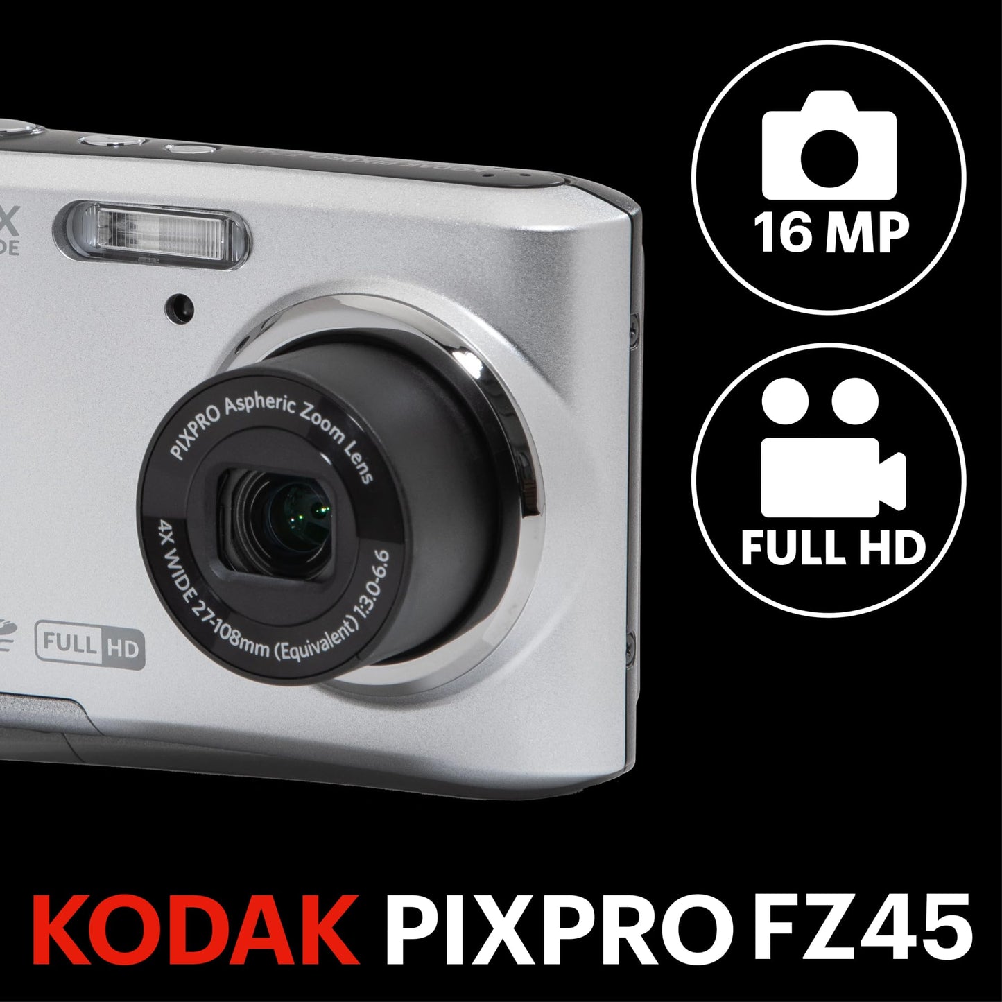 Kodak Pixpro FZ45 Compact Camera 16MP 4x Zoom Silver