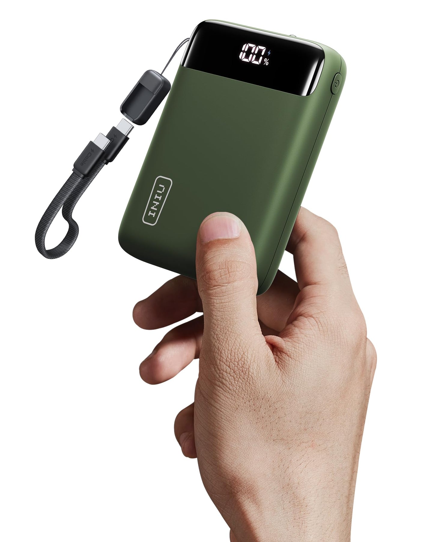 INIU Ultra Small 20000mAh Power Bank, 22.5W Quick Charge PowerBank with Removable USB C Cable, Flight-Friendly & Travel Essential, External Mobile Phone Batteries for Camping, Outdoor Activities, Festivals, Green - P512