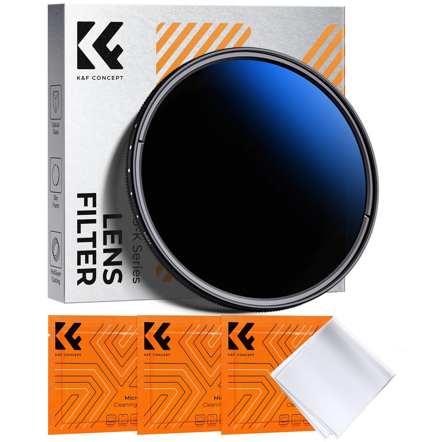K&F CONCEPT 52 mm ND filter variable gray filter ND2-ND400 (1-9 f-stops) with three cleaning cloths for landscape photography (Nano-Klear series) - KF01.1386V1