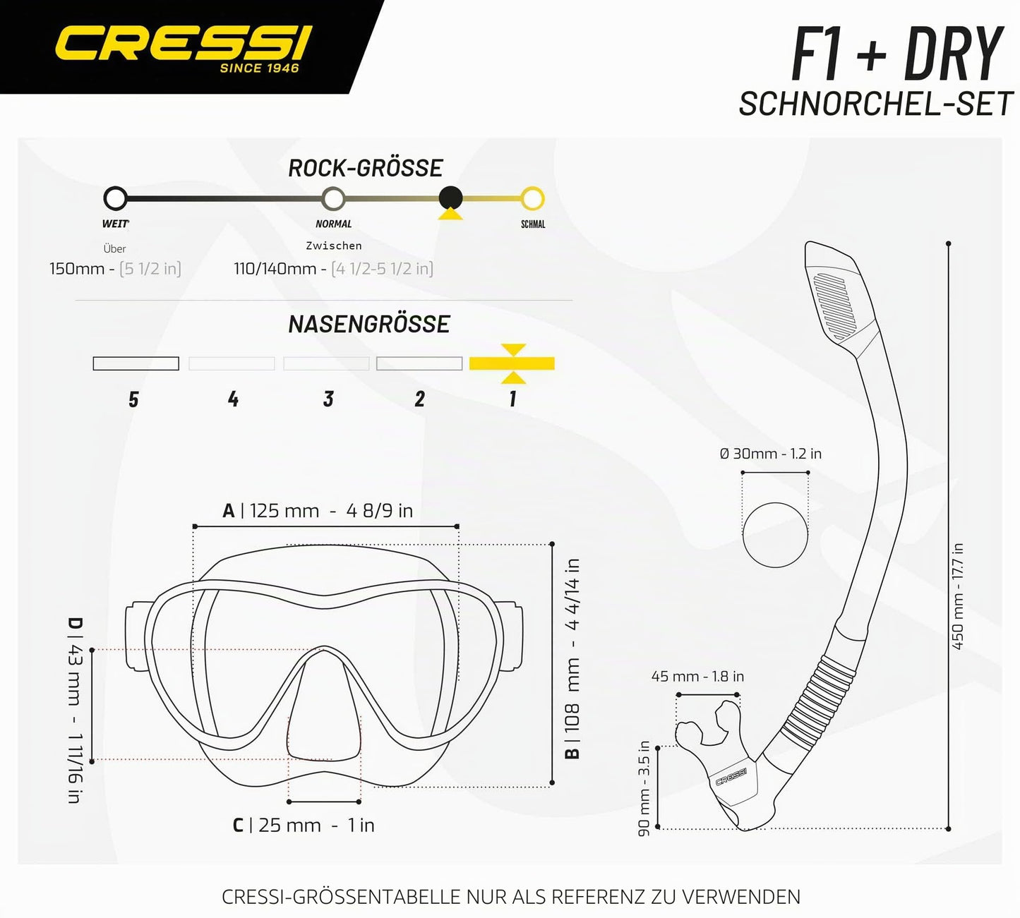 Cressi Frameless Diving Mask F1 - Fog-free Glass Lens, Diving Goggles - Ergonomic Silicone Rim, Snorkel Mask - Dry Snorkel & Snorkel Set - Blue Metal - Combo Set - YDS280021