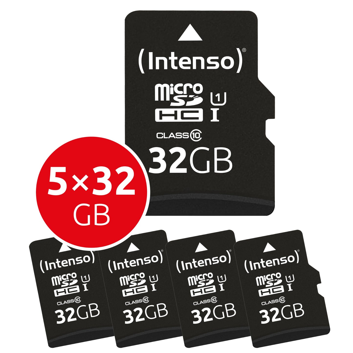 Intenso microSD card Premium Multipack, 5x 32 GB, Micro SDHC, for smartphones, tablets & cameras, waterproof, drop-proof, X-ray-proof, temperature-proof, up to 90 MB/s - 3423585