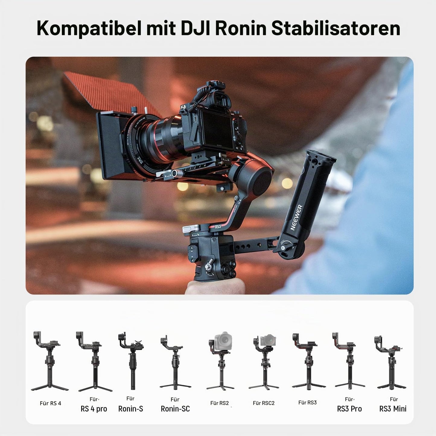 NEEWER RS4 RS3 adjustable gimbal carrying handle with NATO rail, compatible with DJI RS4/RS4Pro/RS3/RS3Pro/RS3Mini/RS2/RSC2/Ronin S/Ronin SC for shooting from low angles, max. load capacity 6kg, ST49 - 10104118