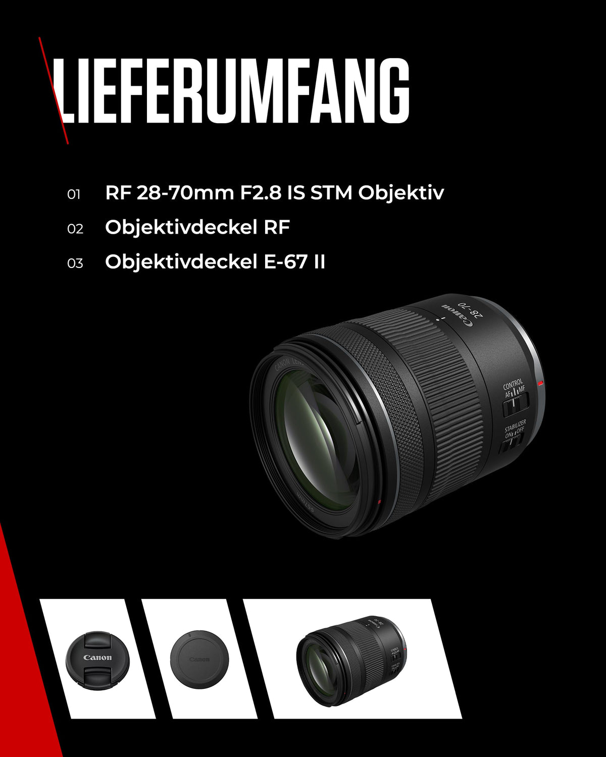Canon RF 28-70mm F2.8 is STM standard zoom lens for EOS R cameras with 5.5-stop image stabilizer, weather protection in a compact and lightweight design - 6535C005