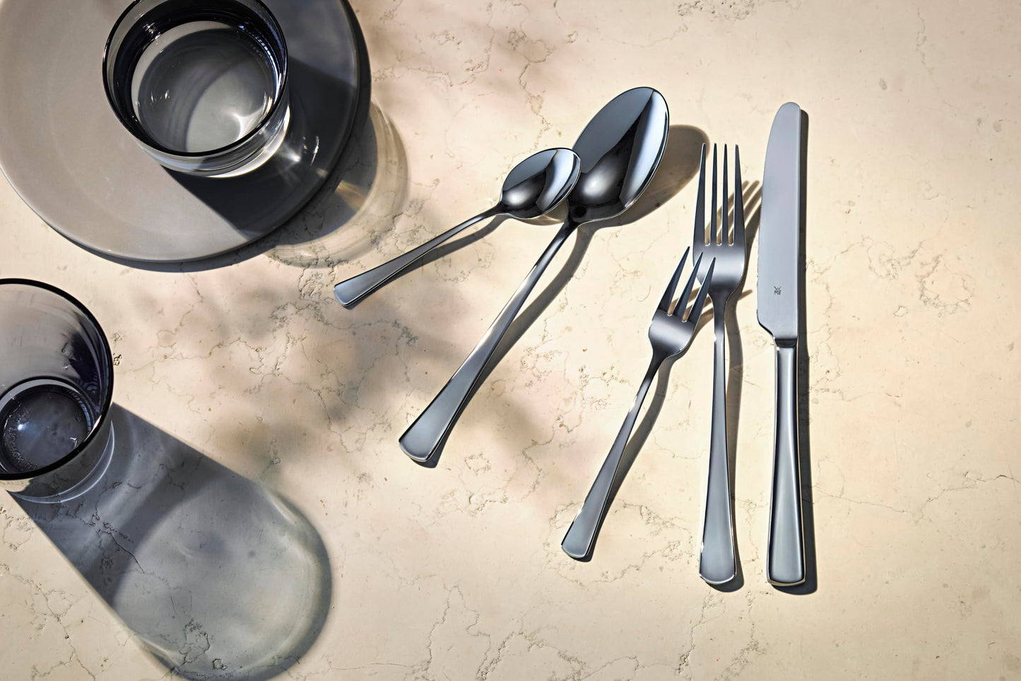 WMF Denver cutlery set for 12 people, cutlery 60 pieces, monobloc knife, Cromargan stainless steel polished, shiny, dishwasher safe - 1148009990