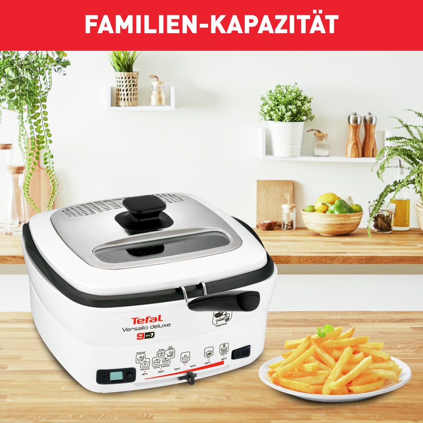 Tefal multi-function deep fryer Versalio Deluxe 9-in-1, capacity 1.3 kg, including spatula, frying, deep-frying, simmering, adjustable temperature, timer, white, FR4950