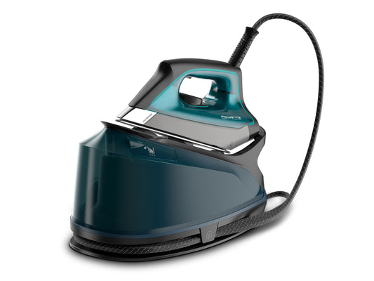 Rowenta Compact Steam Pro Stație de călcat cu abur, 6,2 Bar abur de înaltă presiune, 310 G/Min impuls de abur, rezervor de apă de 1,1 l, design compact, colector de calcar eficient, plastic, X-Large, Albastru/Negru, DG7621