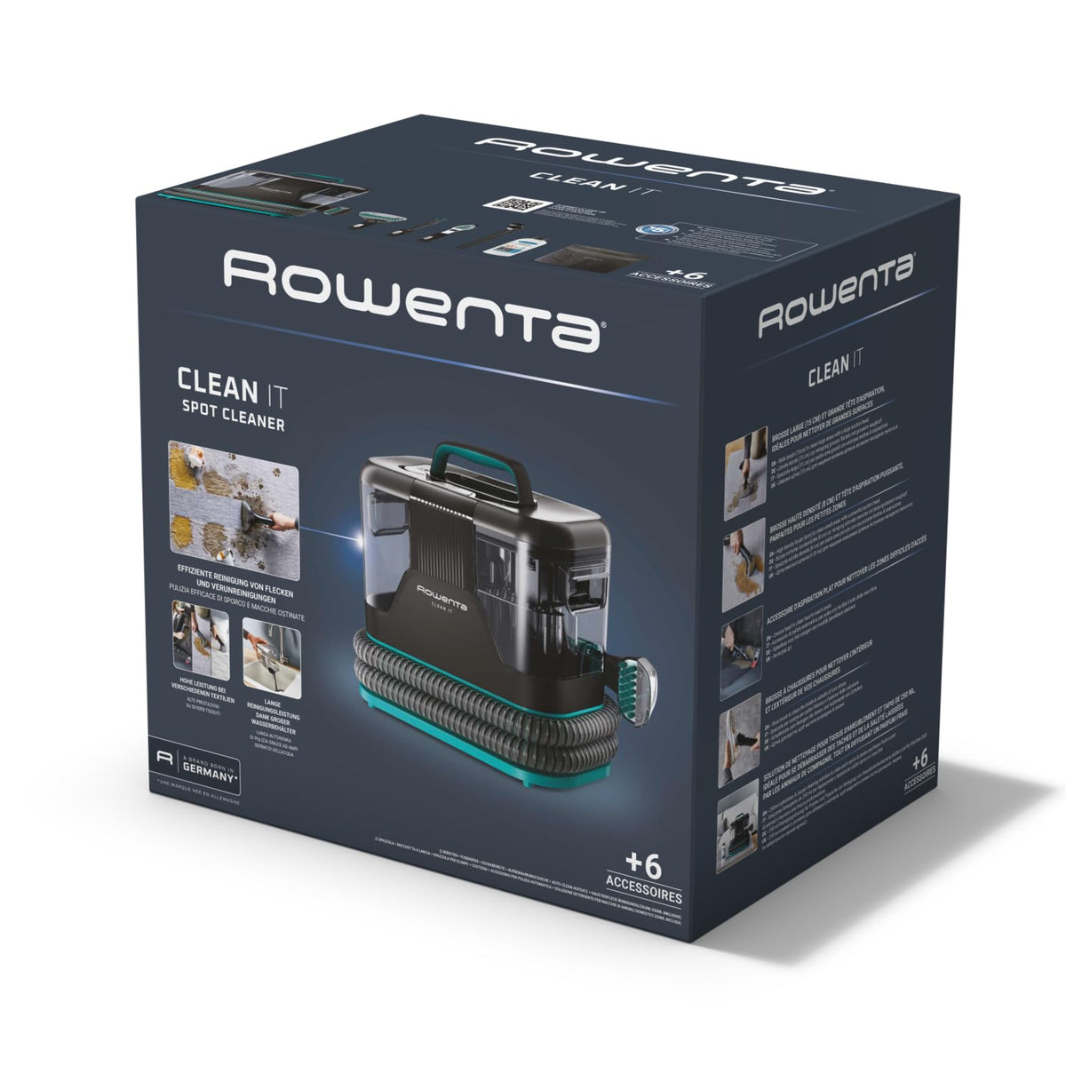 Rowenta Clean It Fleckenreiniger, curățător portabil pentru covoare, curățare rapidă și ușoară, rezervor detașabil de 2.3 litri, capete de curățare interschimbabile, 750 Watt, Verde, Negru, IN5020F0