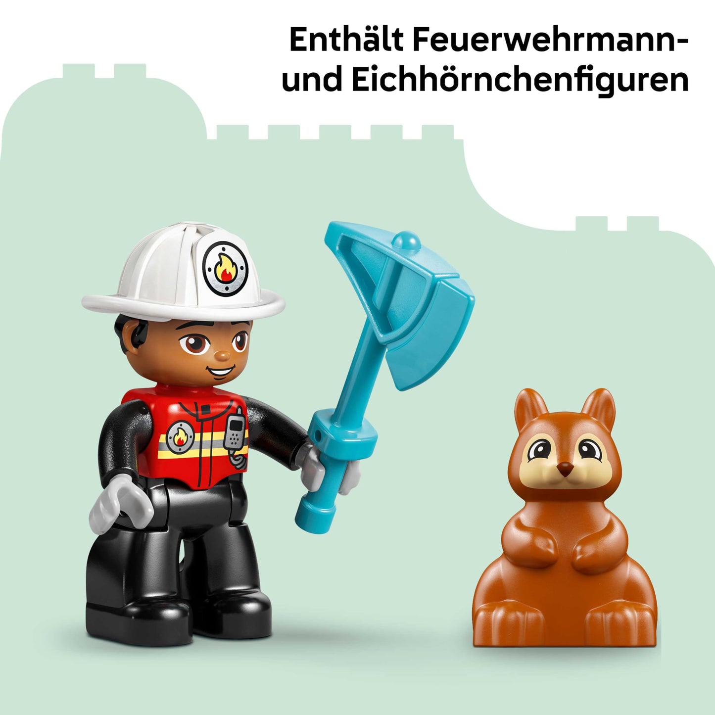 LEGO DUPLO Town fire engine with hose and firefighter - learning toy for motor skills - red fire engine with ladder, figure and squirrel - gift for boys and girls aged 2 and over - 10473