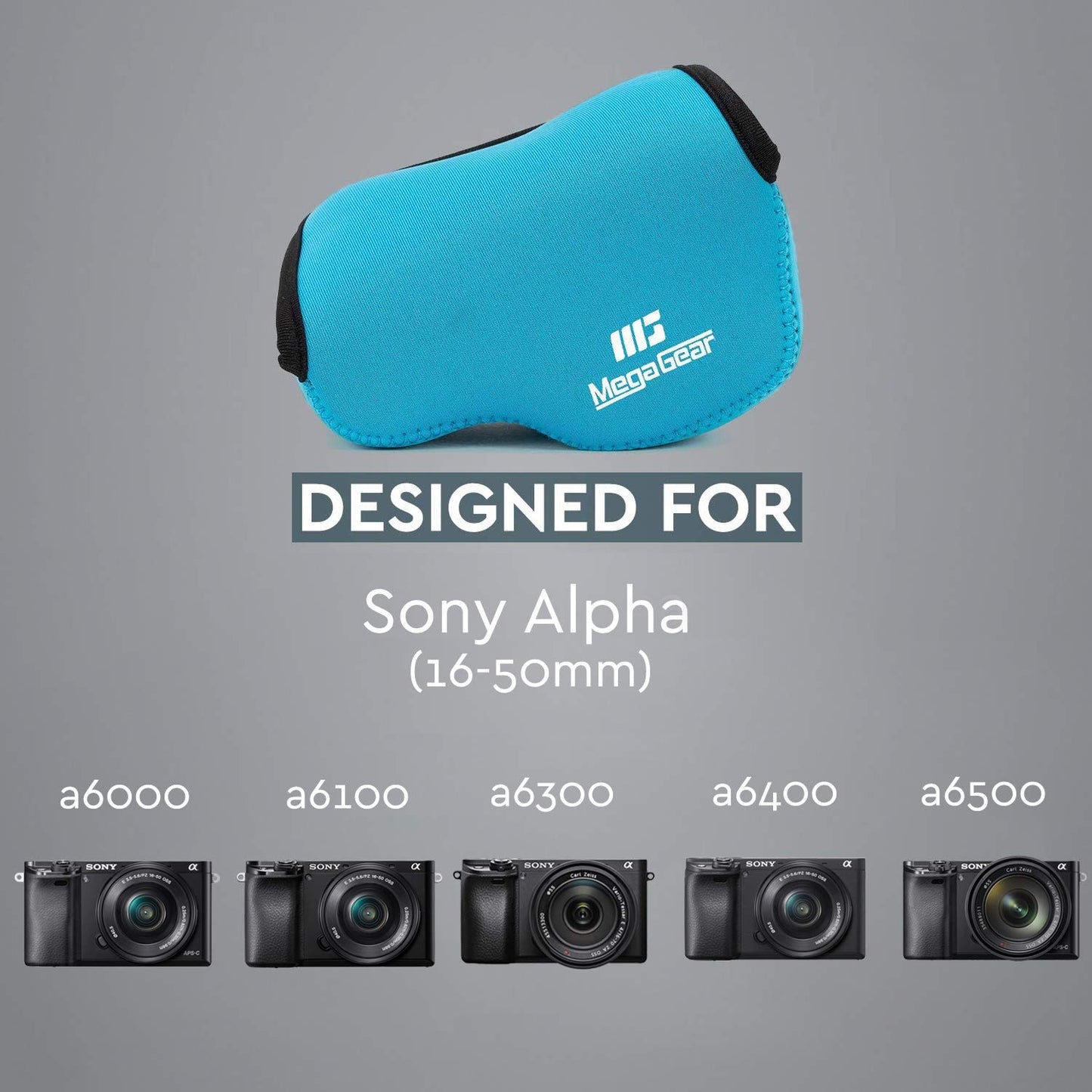 MegaGear Ultralight Neoprene Camera Case Compatible with Sony Alpha A6400, A6500, A6300, A6000 (16-50mm) - Blue - MG064