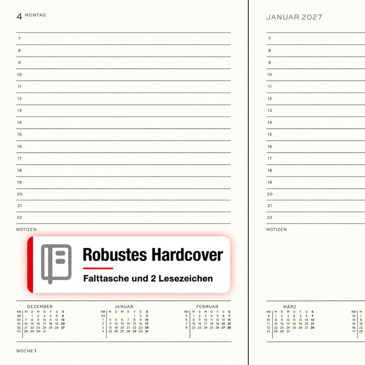 LEUCHTTURM1917 Calendar zilnic 2027 Medium (A5) - germană, salvie, 145 x 210 mm, ianuarie-decembrie (12 luni), 1 pagină pe zi, grilă orară 7:00 a.m. - 22:00 p.m., copertă cartonată, hârtie de 80 g/m² - 400161