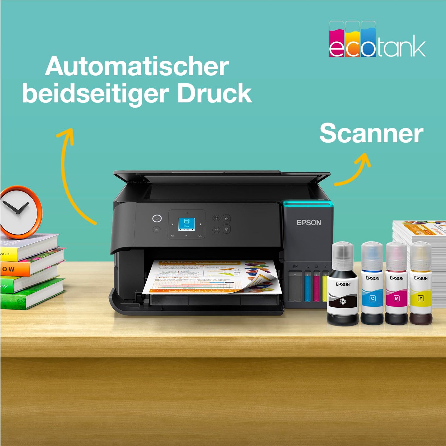 Epson EcoTank ET-2955 ink tank printer | for busy households | WiFi | A4 | Print, Copy, Scan | 3.7 cm LCD display | Duplex printing | Includes ink for up to 3 years
