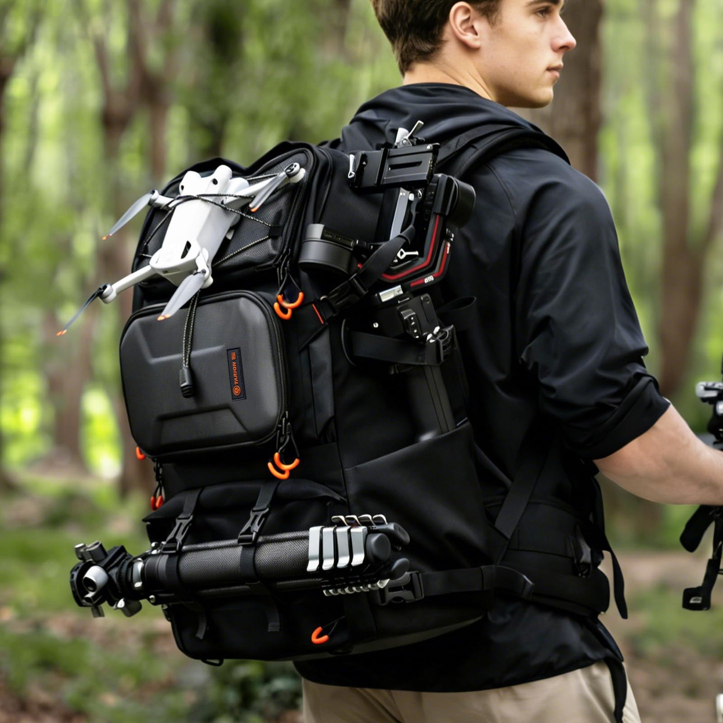 TARION Large camera backpack Camera backpack: Professional DSLR drone backpack with 17.3 inch laptop compartment Hard shell protection made of high-density foam with rain cover Black 30 L - PB02