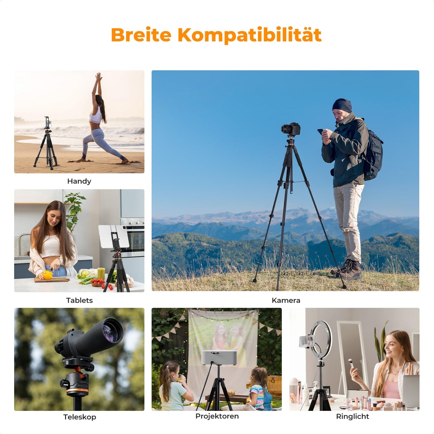 K&F CONCEPT Black Aluminum Camera Tripod S255A3+BH-36.190cm Mobile Phone Tripod, Tripod for Canon Nikon Sony Camera/DSLR/Camcorder, Tripod for Smartphone, Travel Tripod with Mobile Phone Tablet Holder