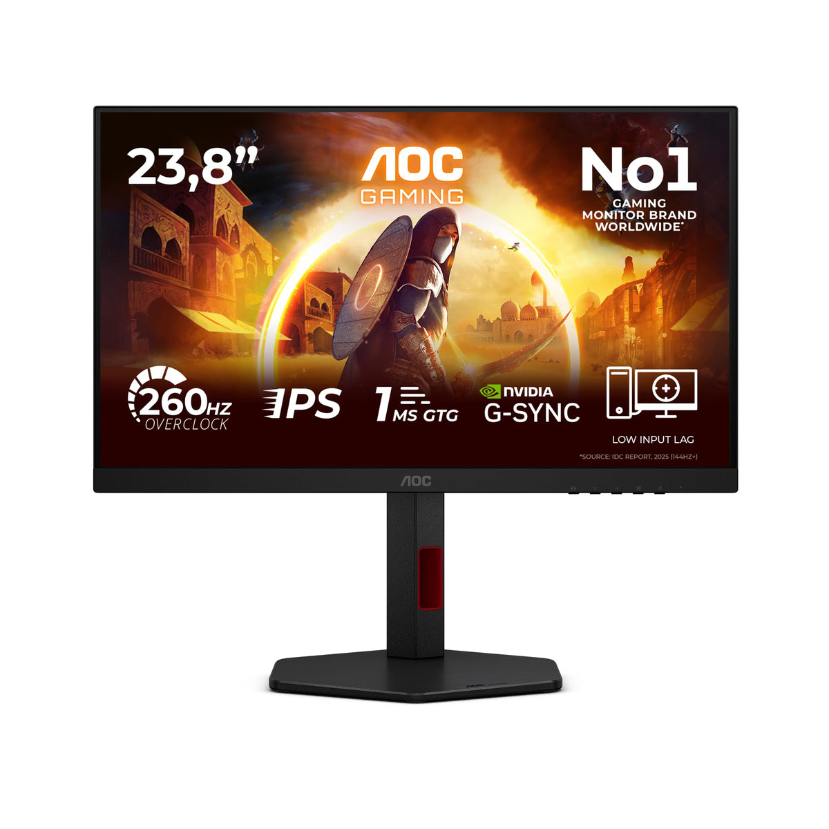 AOC 24G4ZR 24-inch FHD Gaming Monitor, 260Hz, Fast IPS Panel, 1ms GtG, HDR10, G-Sync Compatible, Height Adjustable, (1920x1080 HDMI 2X 2.0 DP 1x 1.4) Black