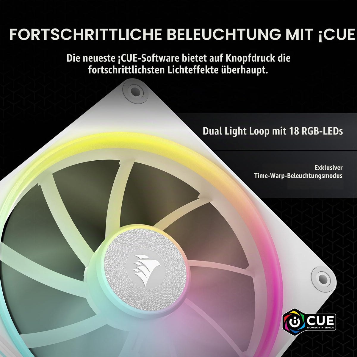 CORSAIR iCUE LINK LX140 RGB 140mm PWM Fan Double Pack – Two Light Rings – Includes iCUE LINK System Hub – CORSAIR AirGuide Technology – White - CO-9051032-WW