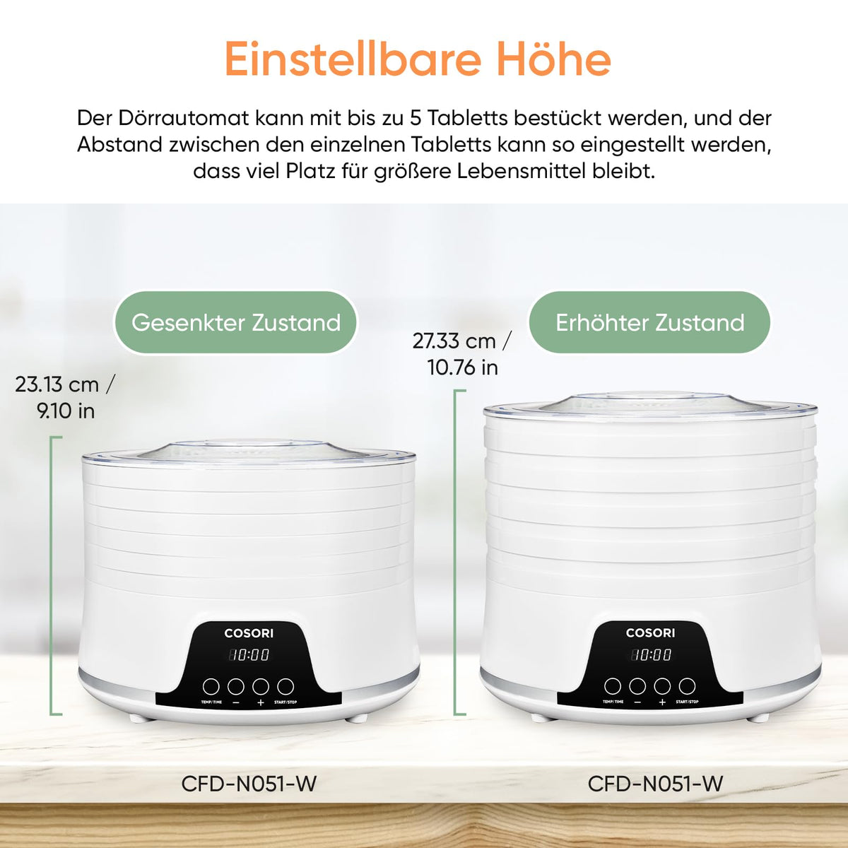 Cosori Dörrautomat, Food Dehydrator, 5 Tabletts, 350W, Alb - 051