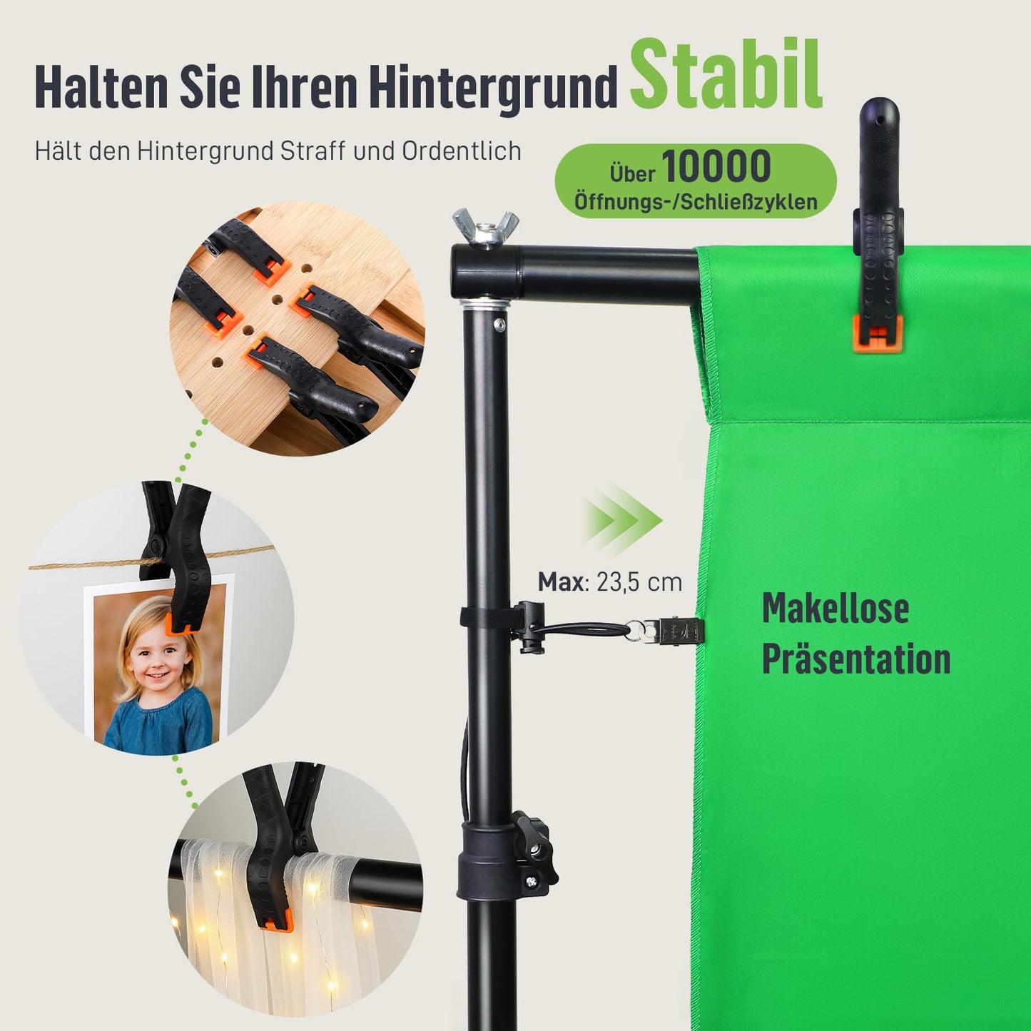 Heysliy Photo Background Stand Set 3x2m - Adjustable Background System for Photography, Photo Background, Backdrop Stand, Wedding & Party Decoration with Carry Bag - Limink-US-3M-Stand