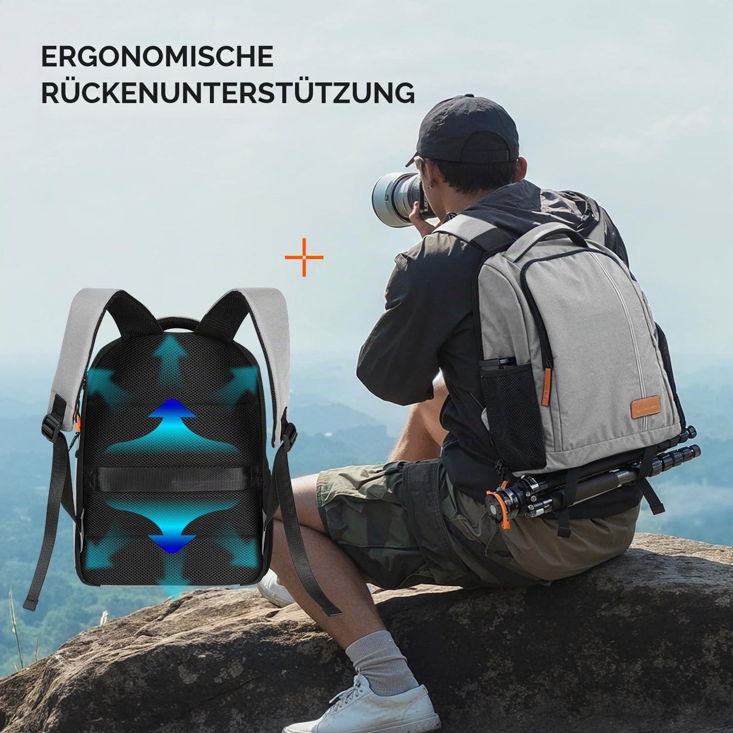 TARION camera backpack lightweight camera backpack with 15 inch laptop compartment gray - TB02-GY-EU