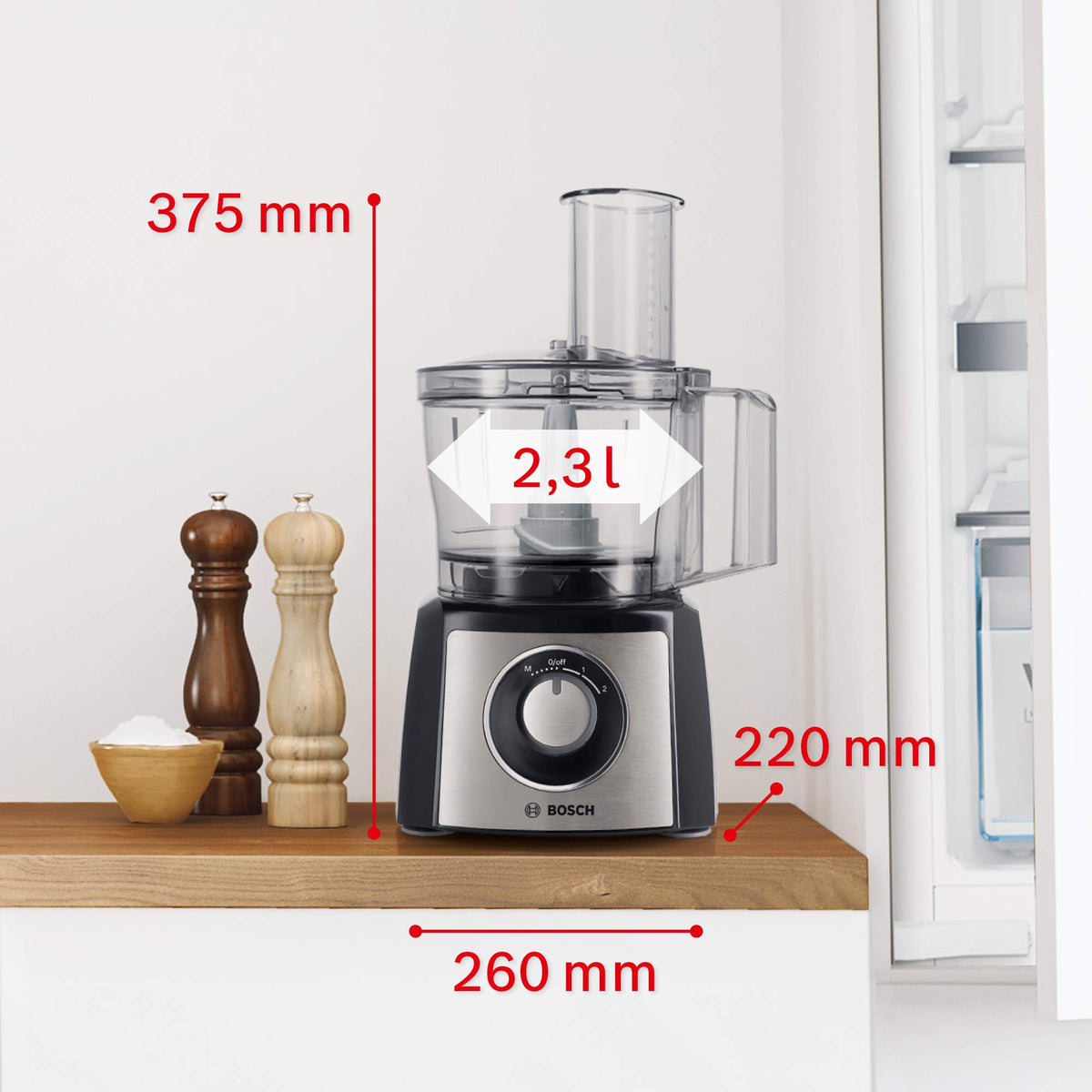 Bosch Compact Kitchen Machine MultiTalent 3, 50 functions, mixing bowl 2.3 L, blender 1.0 L, universal knife, cutting and grating (fine, coarse), whipping disc (cream), 900 W, black, MCM3PM386