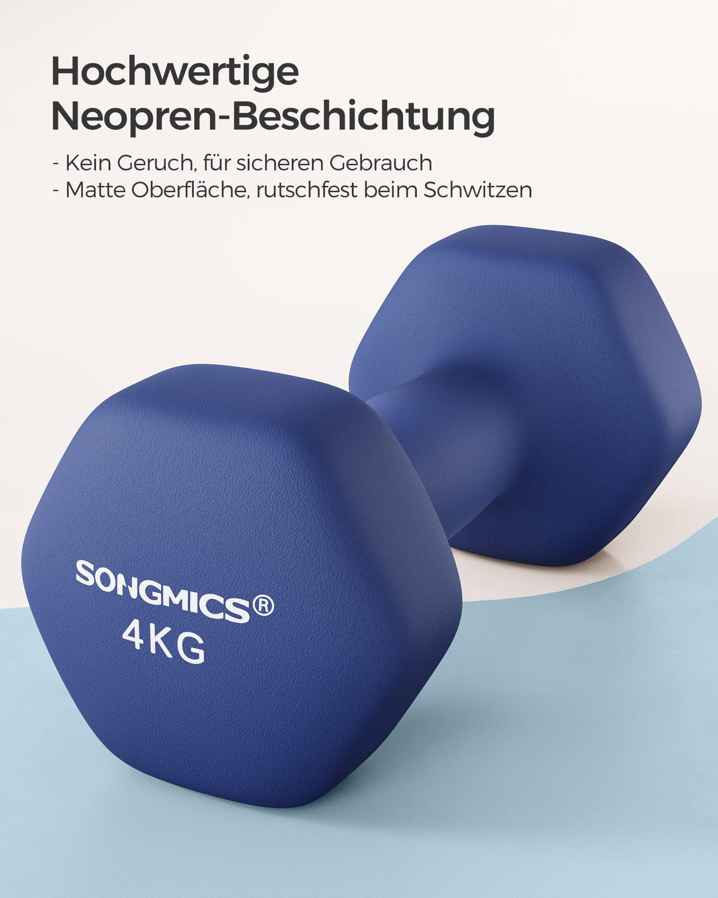 SONGMICS Dumbbells 2 Pack 2 x 4kg Hexagonal Dumbbells with Vinyl Surface for Fitness Training Gym Home Blue Port SYL908Q01 - USYL908Q01