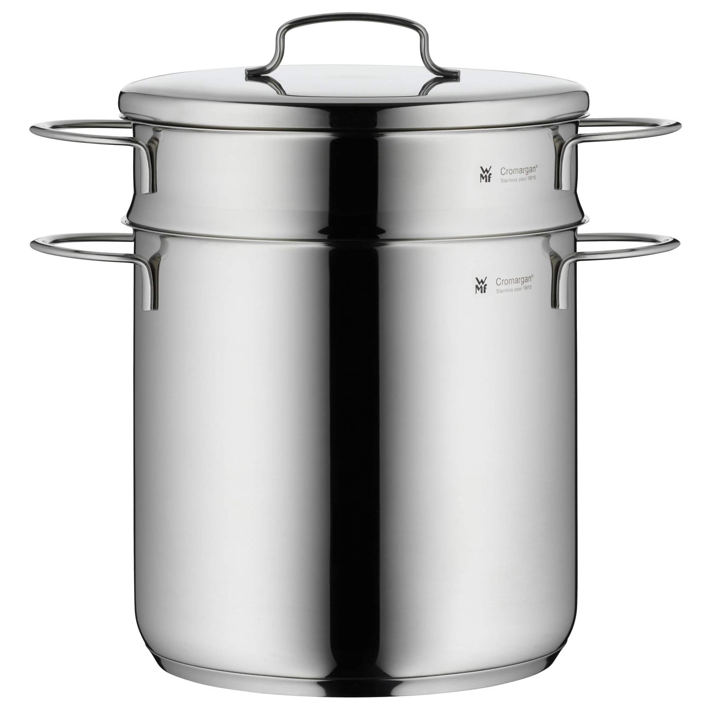WMF mini pasta pot with metal lid and insert small 18 cm, 3l, pasta pot Cromargan polished stainless steel, induction, stackable, ideal for small portions or single households - 0718826040