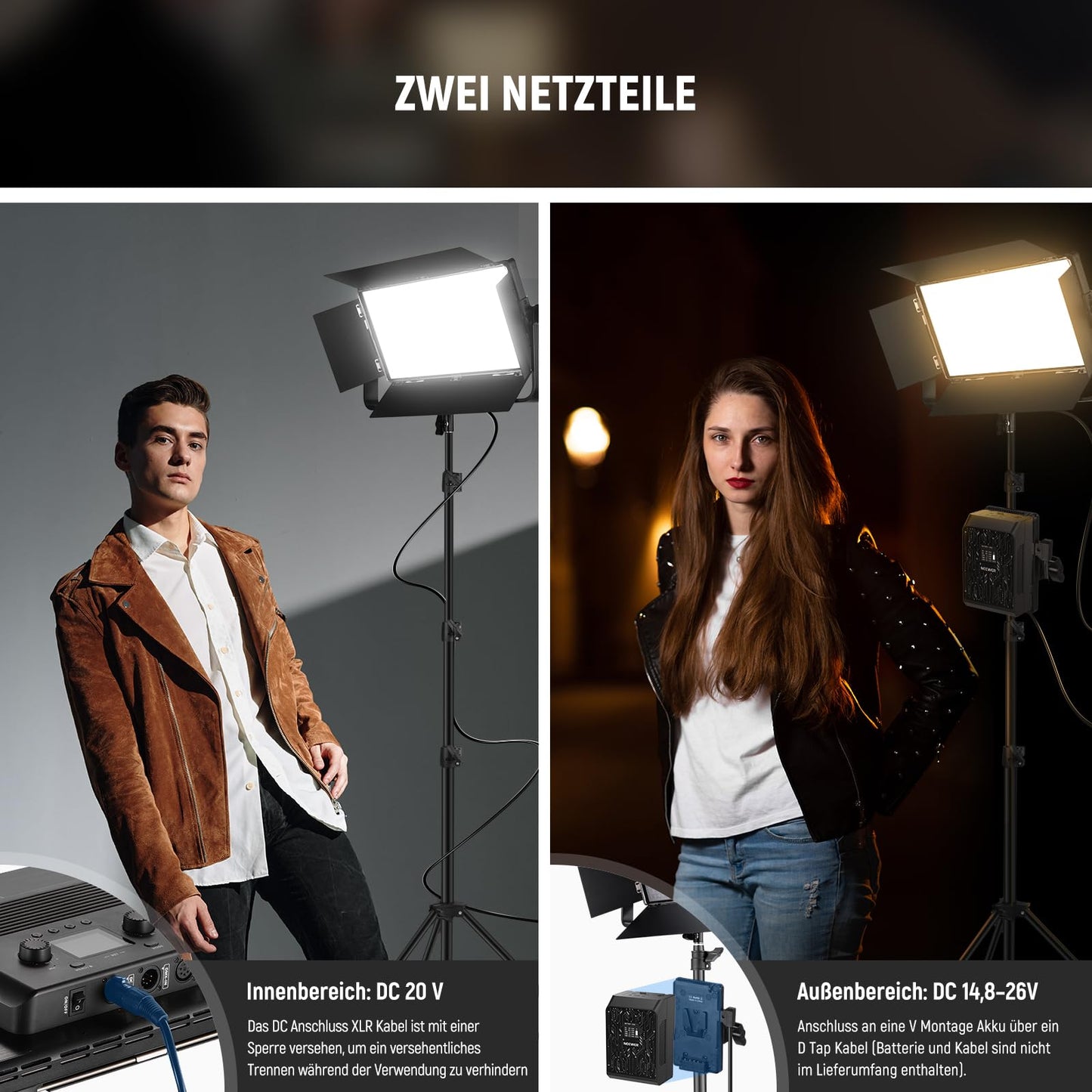 NEEWER LED video light panel, two-tone, 100W, 960 LED 38600Lux@0.5m, 2500K 8500K, CRI96+/TLCI97+, brightness 0-100%, control APP/2.4G/Panel/DMX for photo studio Pro, video scene lighting - AP100B