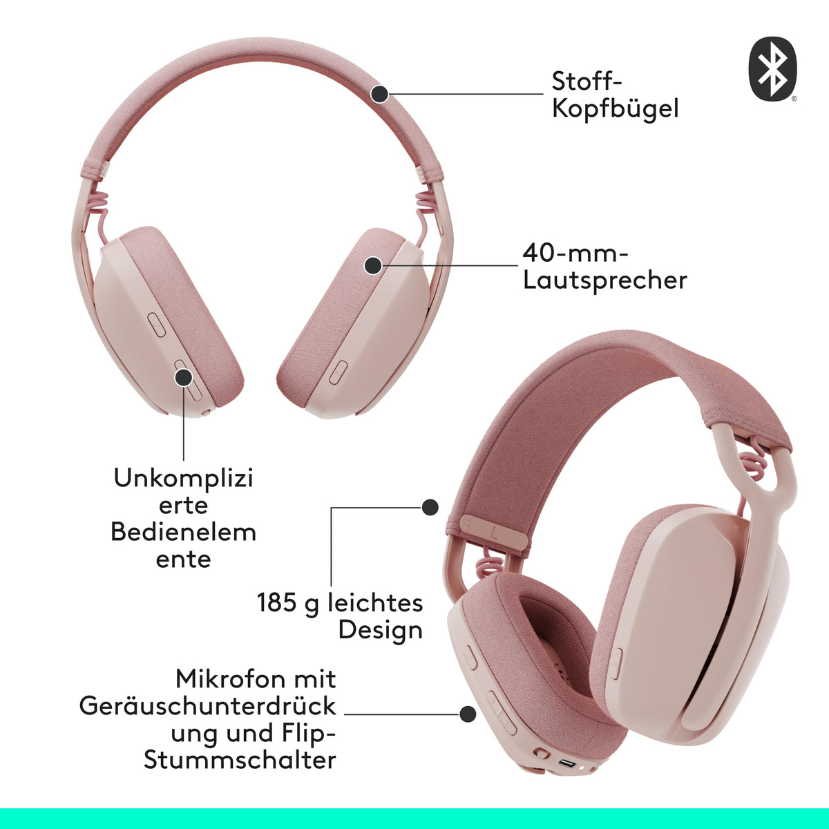 Căști over-ear wireless Logitech Zone Vibe 100 ușoare - 981-001224