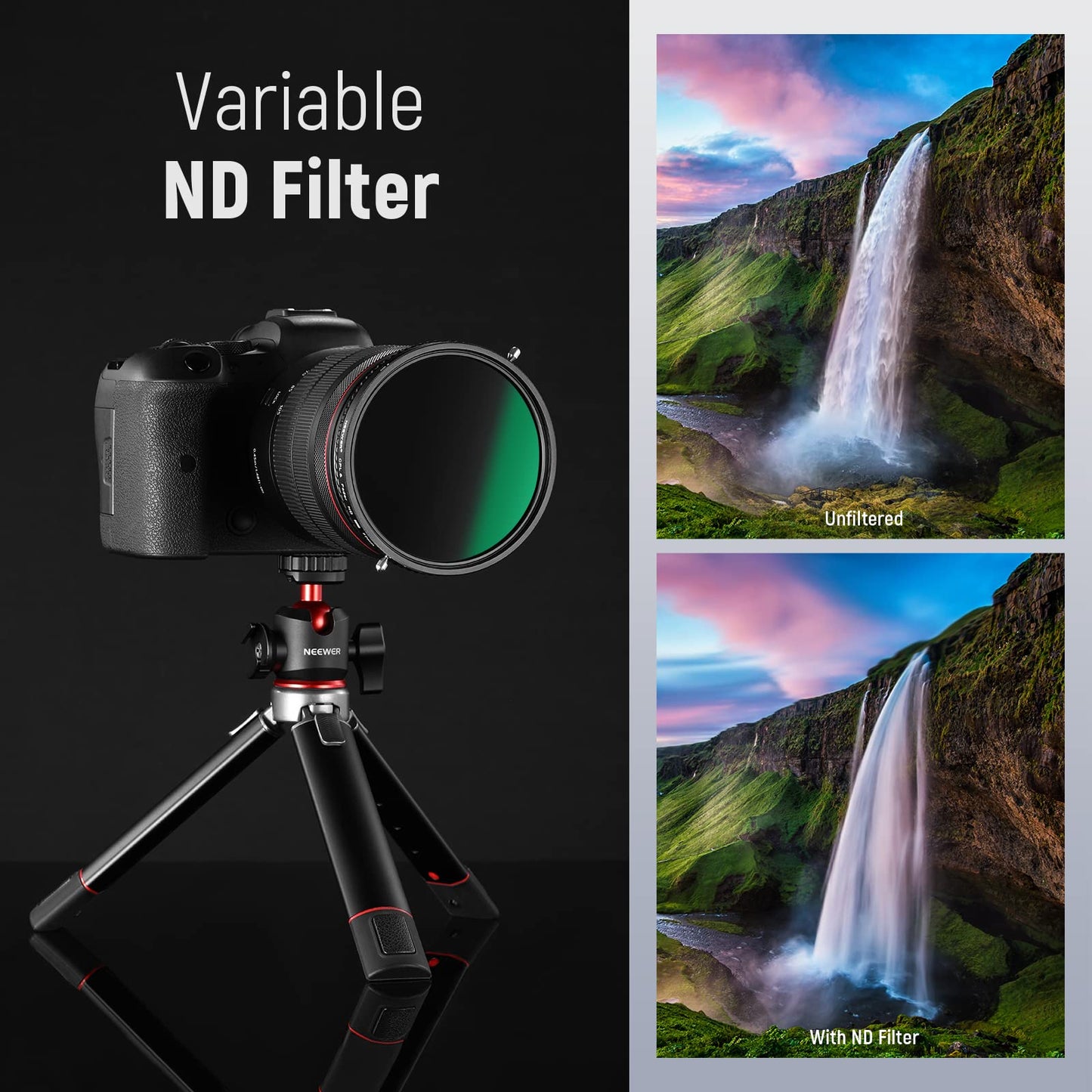 NEEWER 2 in 1 58mm Variable ND Filter ND2-ND32&CPL (Circular Polarizing Filter) No X Cross Variable Gray Filter HD Optical Glass 30 Layer Nano Coated Water-Repellent Scratch-Resistant - 10101732