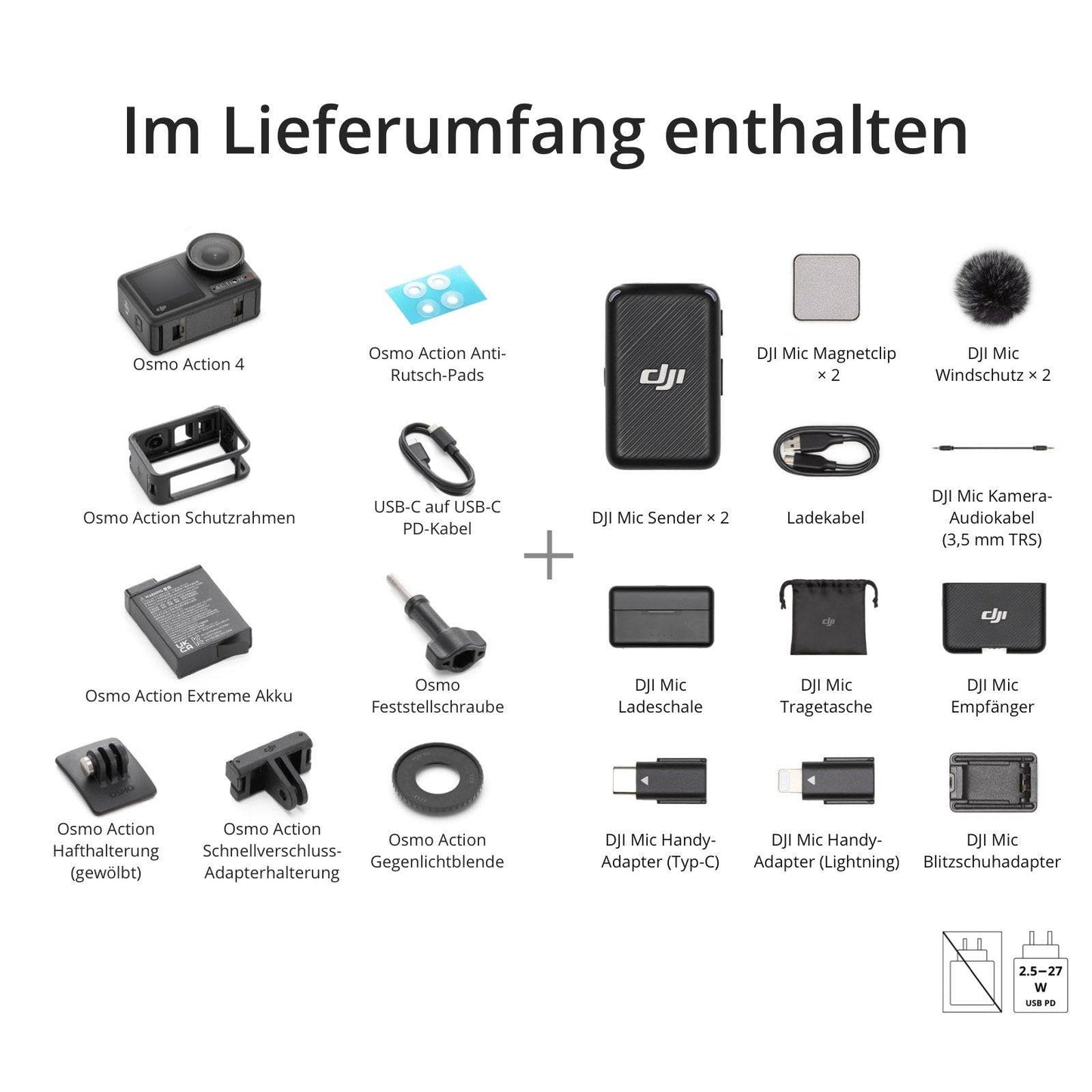 DJI Osmo Action 4 + Microphone (2 transmitters + 1 receiver + charging cradle) - Vlogging camera with a 1/1.3 inch sensor, 360° HorizonSteady, microphone with clear sound profile, wind protection, suitable for travel and sports