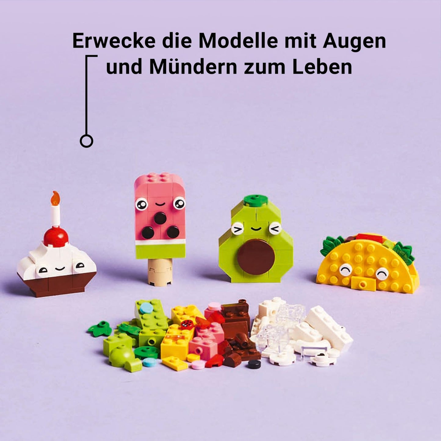 LEGO Classic Creative Snack building fun, toy with food for imaginative role play, building set for boys and girls aged 4 and up, cupcake, avocado, popsicle and taco 11039