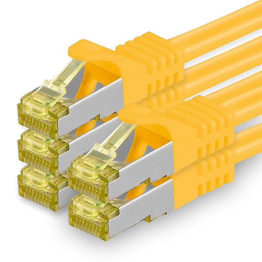 1aTTack.de Cat.7 network cable 5m yellow pack of 5 Cat7 Ethernet cable network LAN cable raw cable 10 Gb s SFTP PIMF LSZH set patch cable with Rj 45 plug Cat.6a - 4251073616117