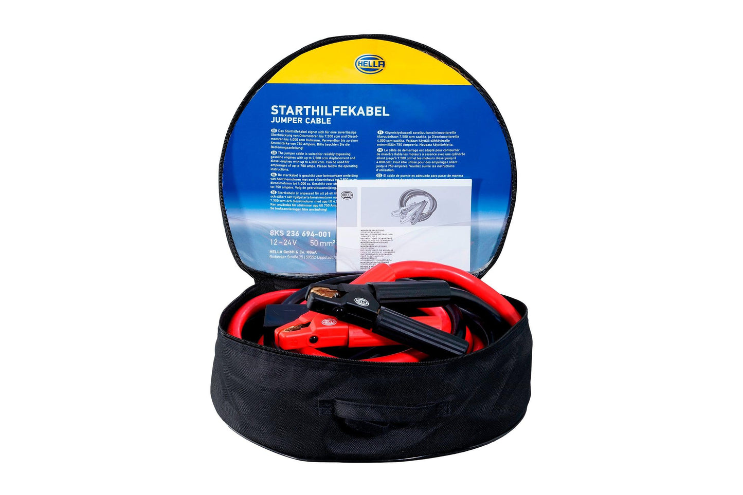 HELLA jumper cable - car jumper cable - 5.0 meters - starter cable for petrol and diesel engines - with carrying bag - 8KS 236 694-001