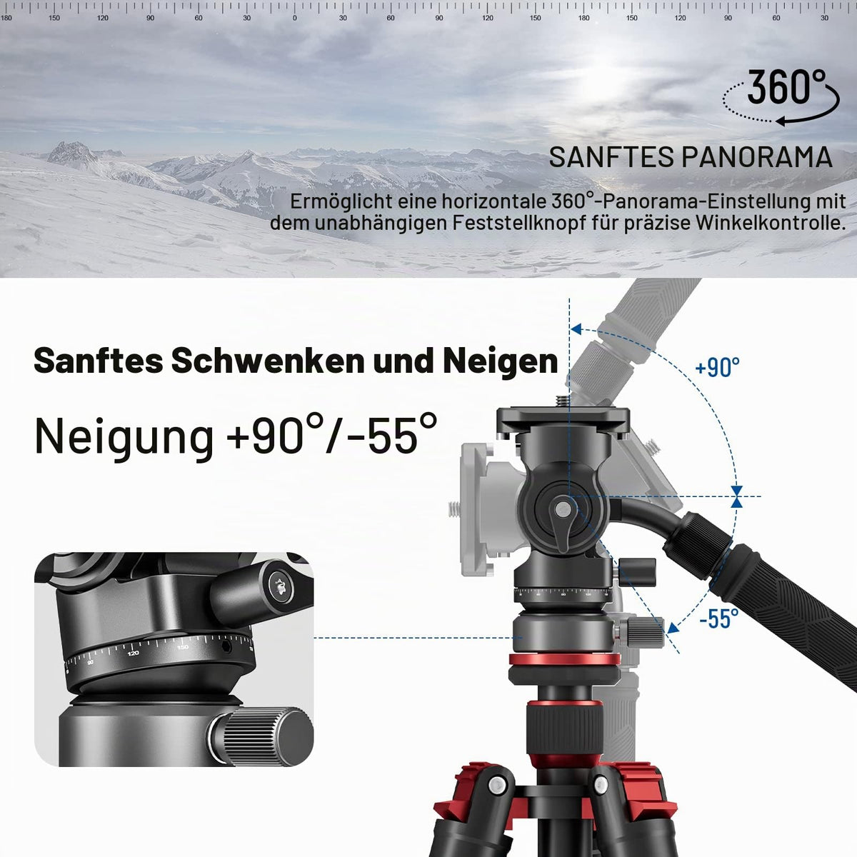 NEEWER Fluid Head Tripod with +/-10° Leveling Base (⌀37mm), Metal, GM27