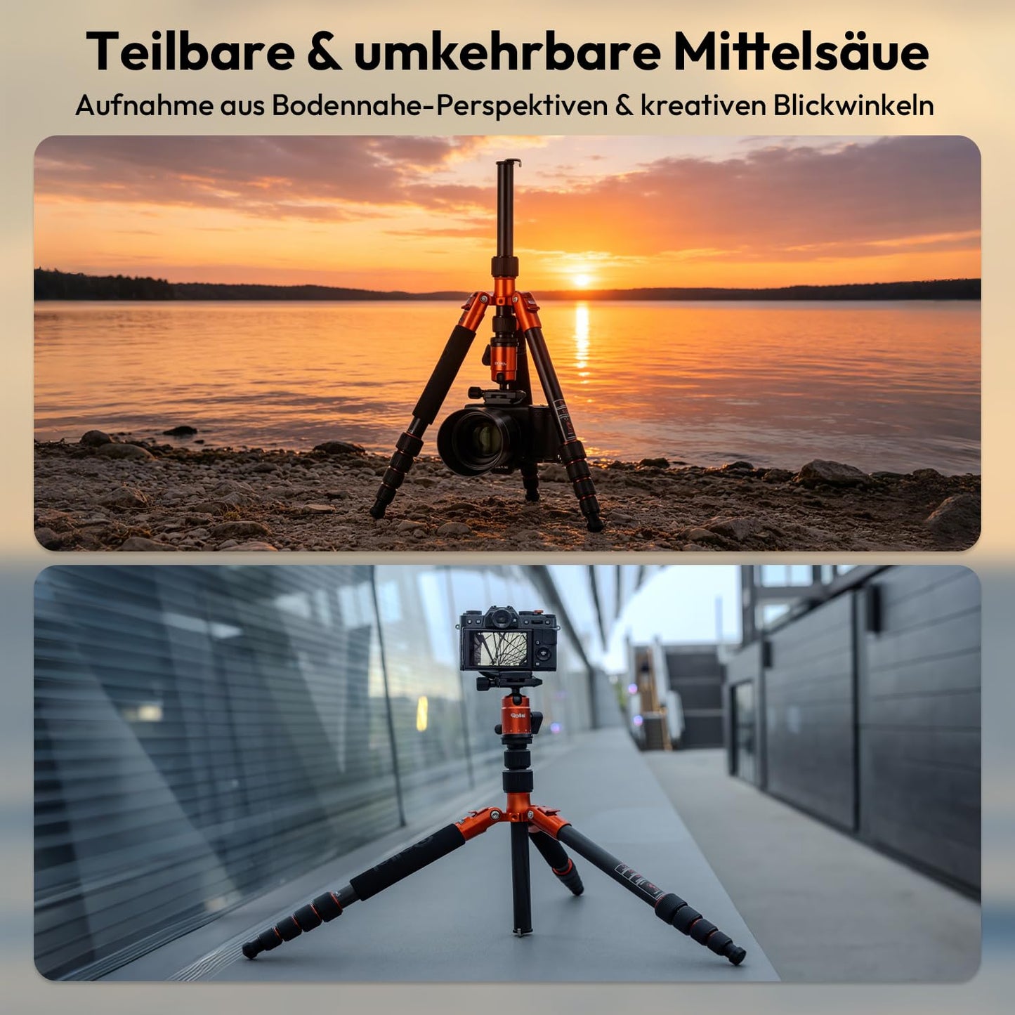 Rollei Compact Traveler No.1 Orange, 145cm Tripod Camera with Ball Head Lightweight Travel Tripod Made of Aluminum Photo Tripod Compact Arca Swiss Compatible Camera Tripod & Monopod for DSLR and Smartphone - 20934