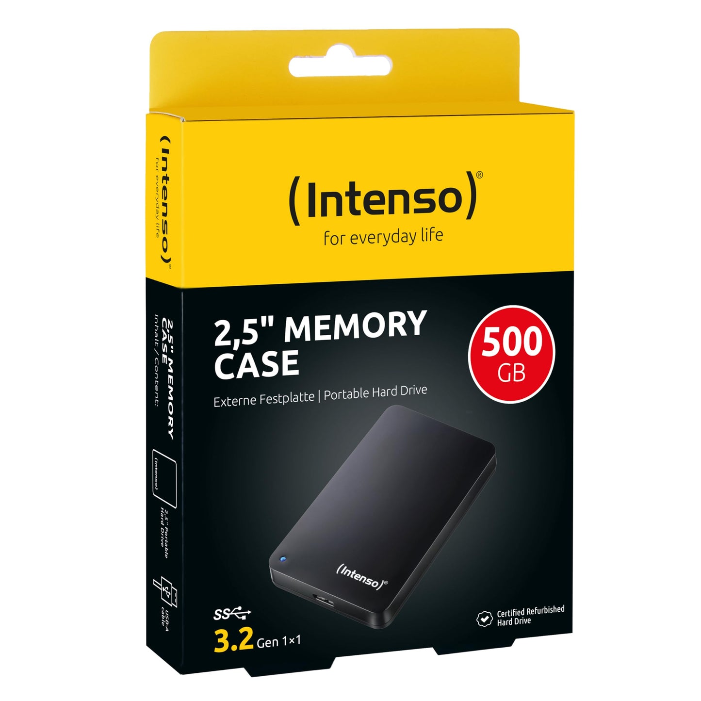 Intenso Memory Case 500 GB external hard drive (6.35 cm (2.5 inch) 5400 rpm, 8 MB cache, USB 3.0) black, 6021530 - BPSCS25407-6021530