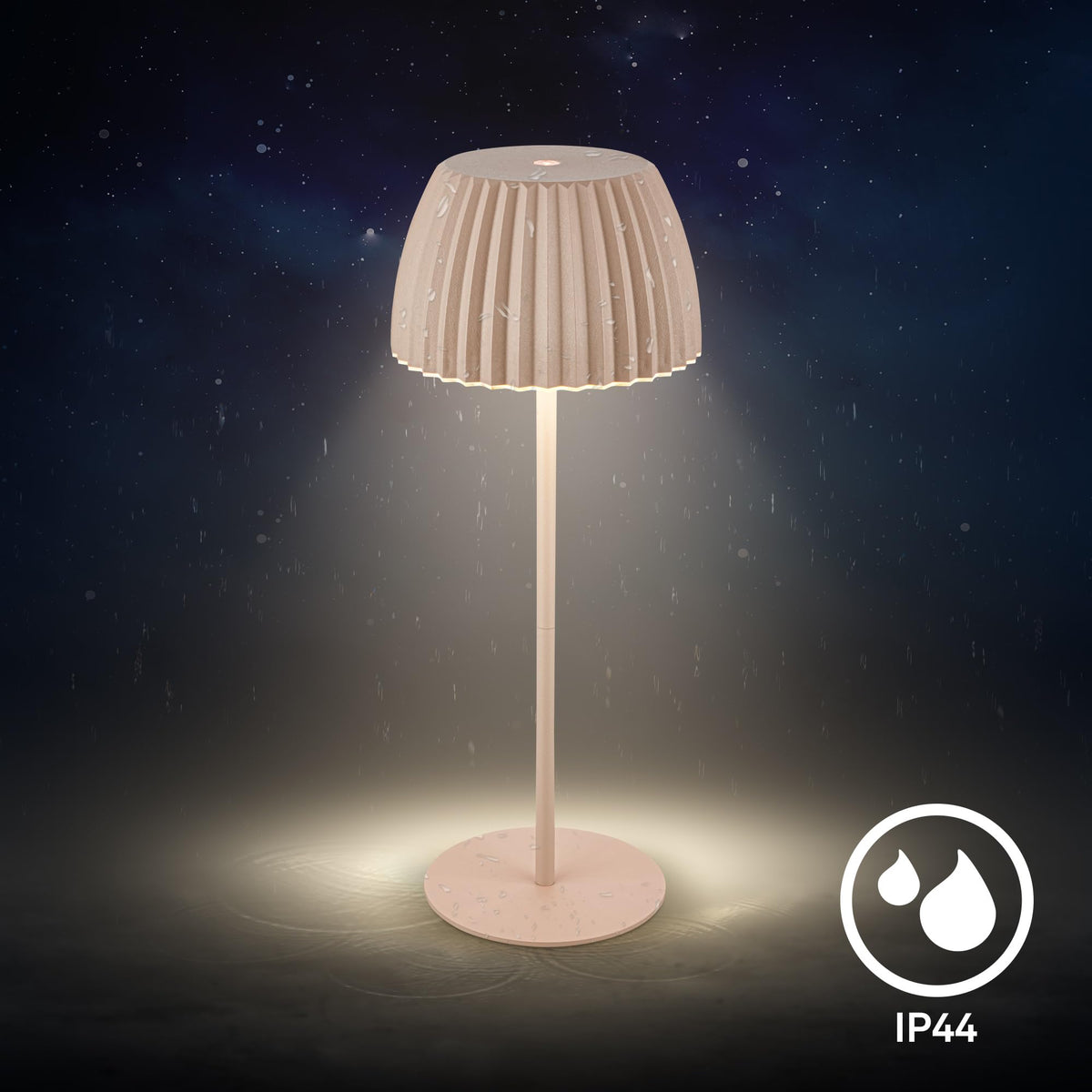 BRILONER - Riffle LED Table Lamp Wireless IP44 with Light Edge, Touch Dimmer, Replaceable Battery, Nightstand Lamp, Reading Lamp, LED Lamp, Battery Lamp, German Design Award Winner 2025, 14.5x36.5 cm, Beige - 7553011