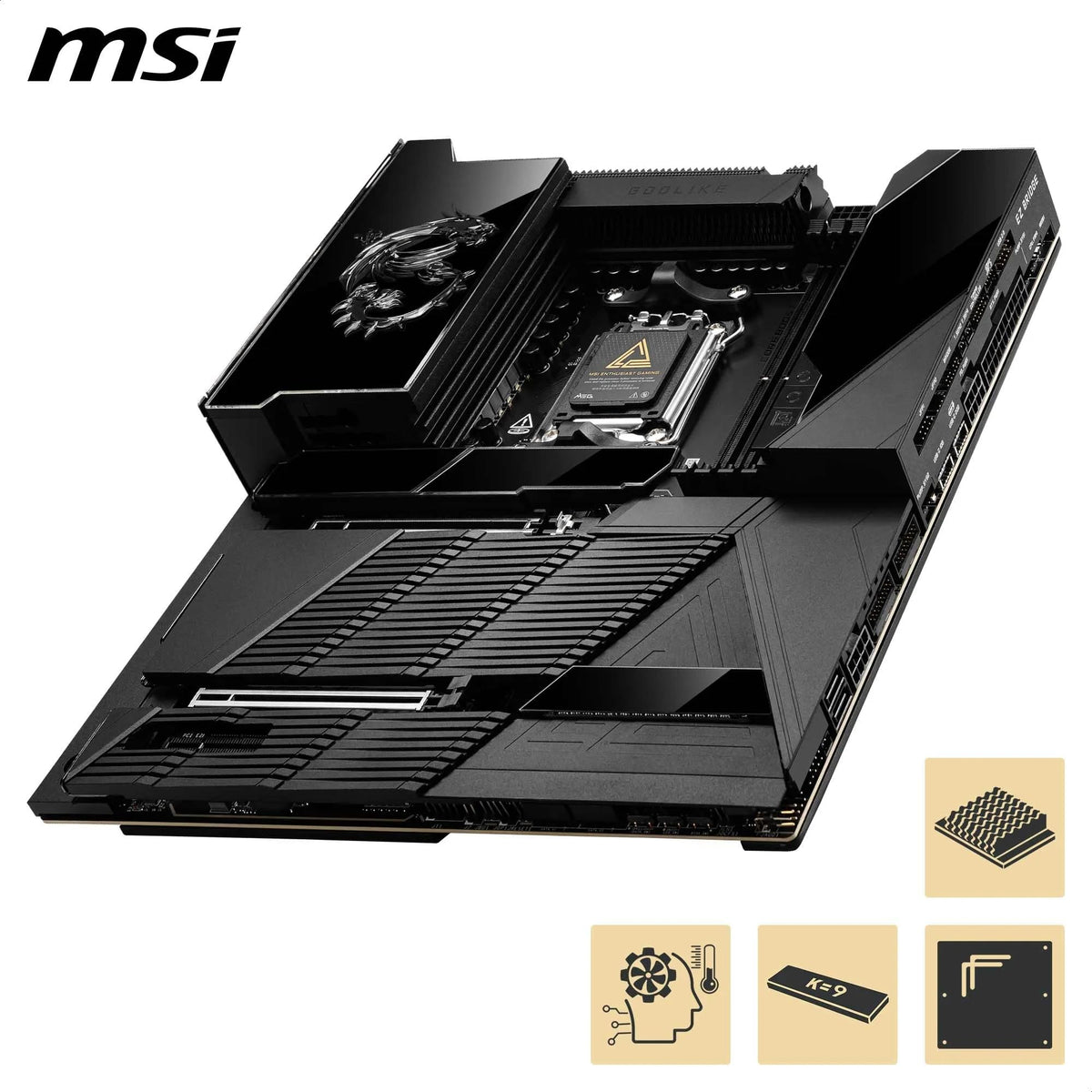 MSI MEG X870E GODLIKE, E-ATX - Supports AMD Ryzen 9000/8000/7000 processors, AM5 - Dynamic Dashboard III, 110A SPS, DDR5 memory (9000+ MT/s OC), M.2 & PCIe 5.0, USB4, Wi-Fi 7, 10G LAN - 7E48-001R