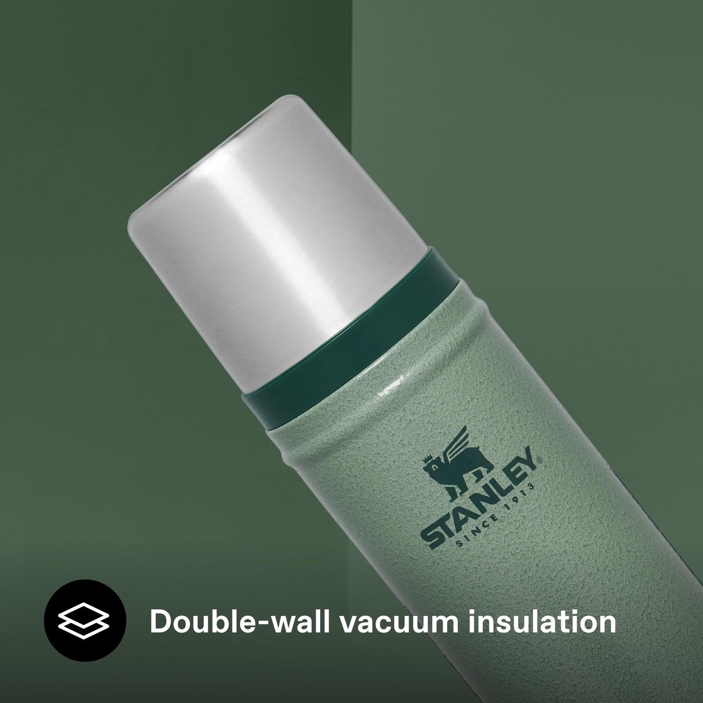Stanley 1913 Classic Legendary Thermos Bottle 0.59L - Thermos Keeps Hot or Cold for 18 Hours - Stainless Steel Thermos Flask - BPA Free - Dishwasher Safe - Hammertone Green - 100000115641