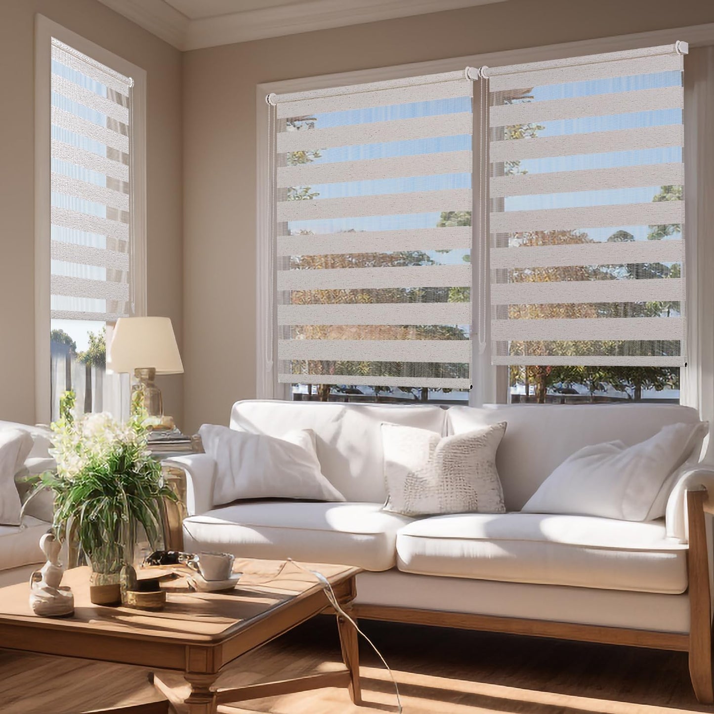 Sekey double roller blind Klemmfix without drilling for windows, double roller blind 90 cm wide, duo roller blind sun protection, 90x130cm, linen - BL-2418