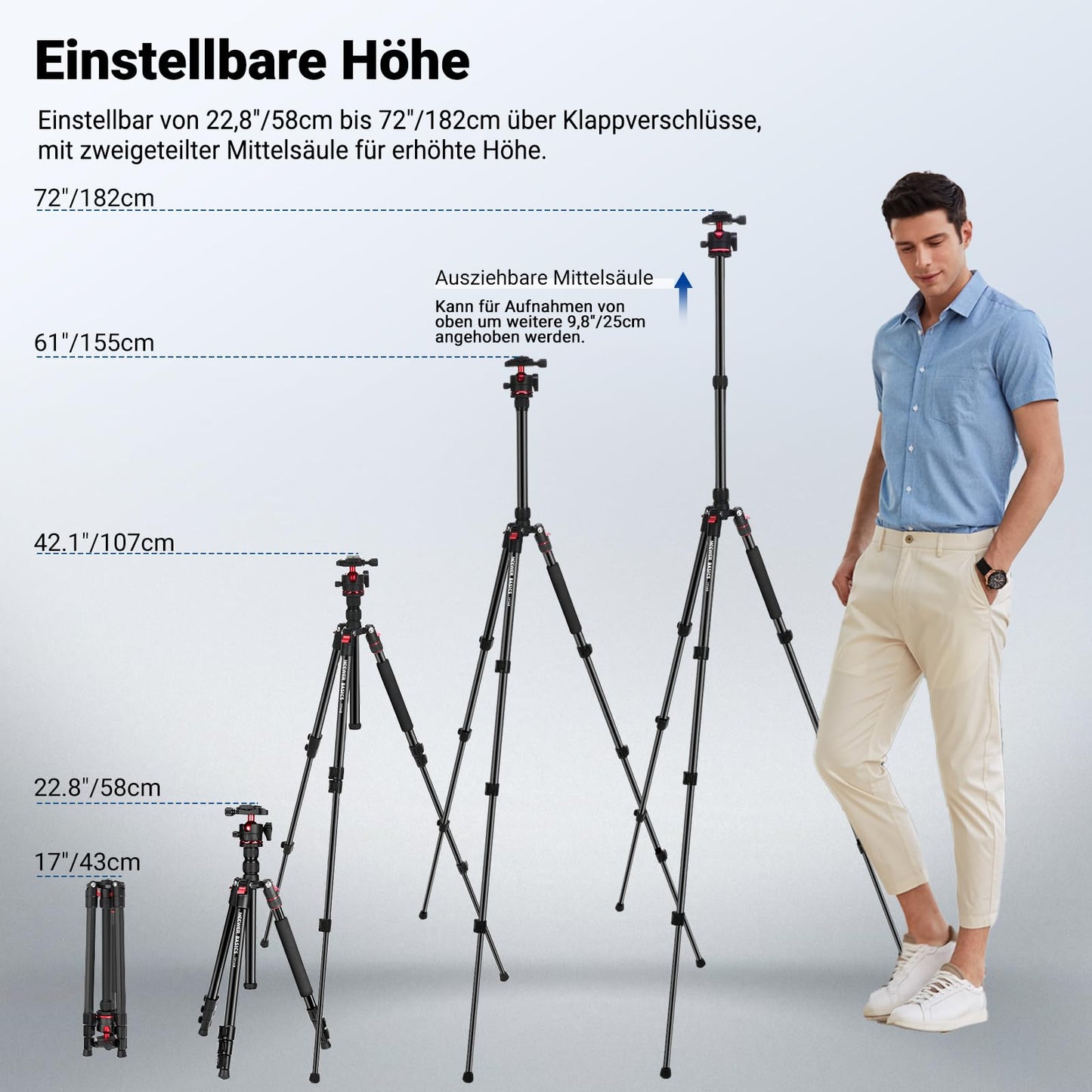 NEEWER Basics 72" / 182cm Travel Tripod Monopod Compact Lightweight Portable Camera Tripod Stand for Shooting, Arca Type Ball Head, Mobile Phone Holder Compatible with iPhone, Max. Load 8kg, TP14B