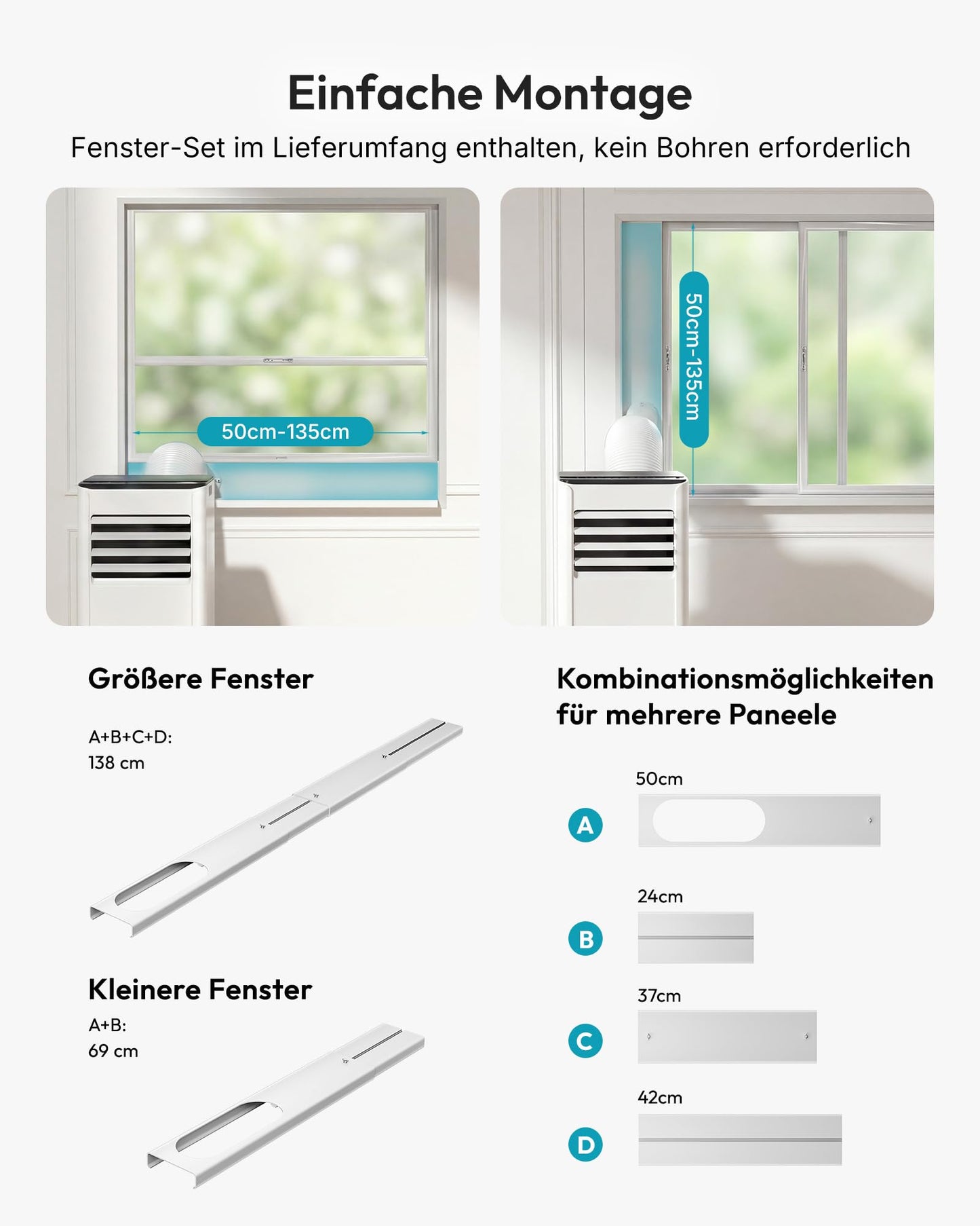 Air conditioning mobile - air conditioning unit with exhaust hose 7000 BTU | 4-in-1 mobile air conditioner | Quiet operation | Digital display + remote control | Window installation kit | 24h timer | For rooms up to 20 m² - OL-A016FF20N2